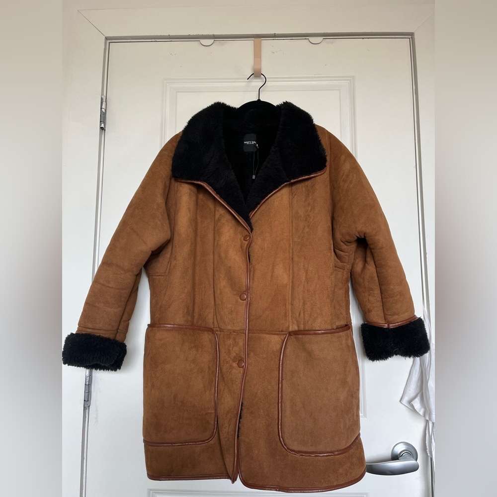 Nasty Gal brown suede jacket coat with black lining